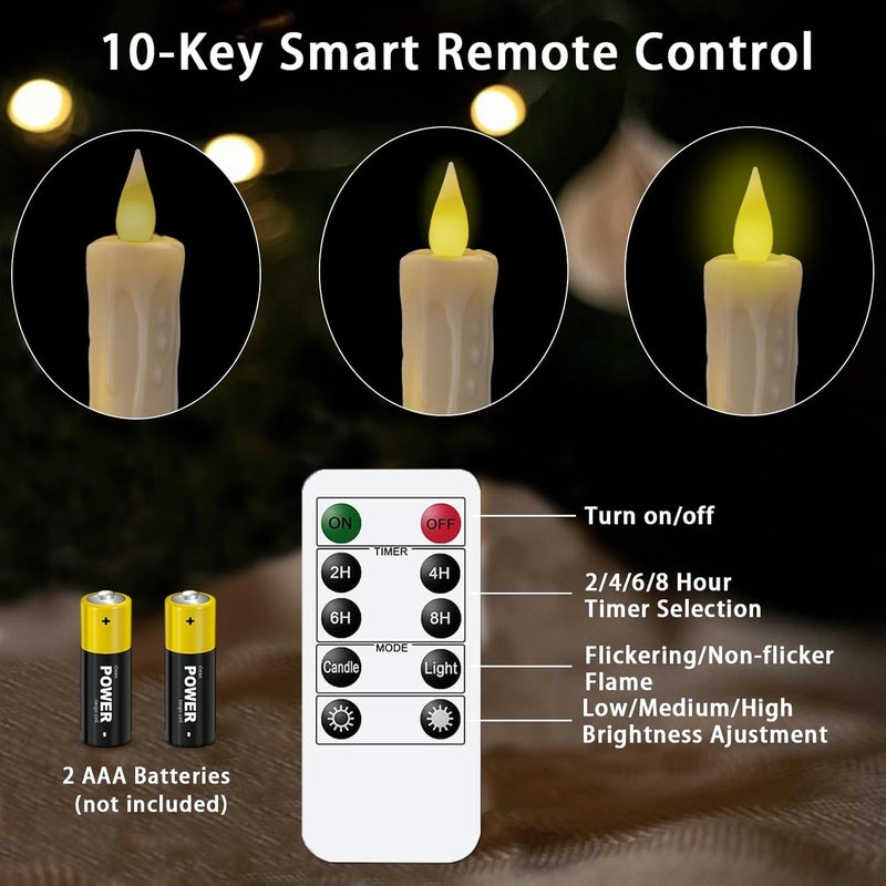 KSWING Upgraded Real Wax LED Flameless Taper Candles with Remote, 6 PCS White Dripping Candlesticks Battery Operated 3D Flickering - 9.6" Long Realistic Fake Candle Sticks for Home/Wedding/Xmas Decor - Image 4